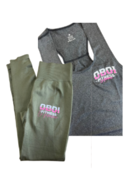Grey Gym Vest and Green Bum Scrunch Leggings Combo