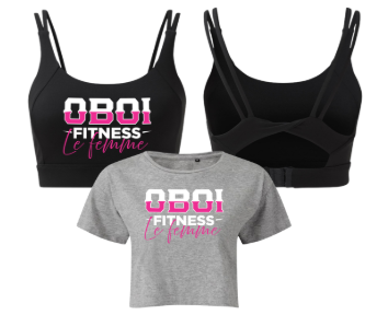 Grey Crop Top and Black Double Strap Bra