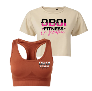 Nude Crop Top and Rust Sports Bra Combo