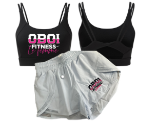 Blue Shorts and Black Double Strap Bra